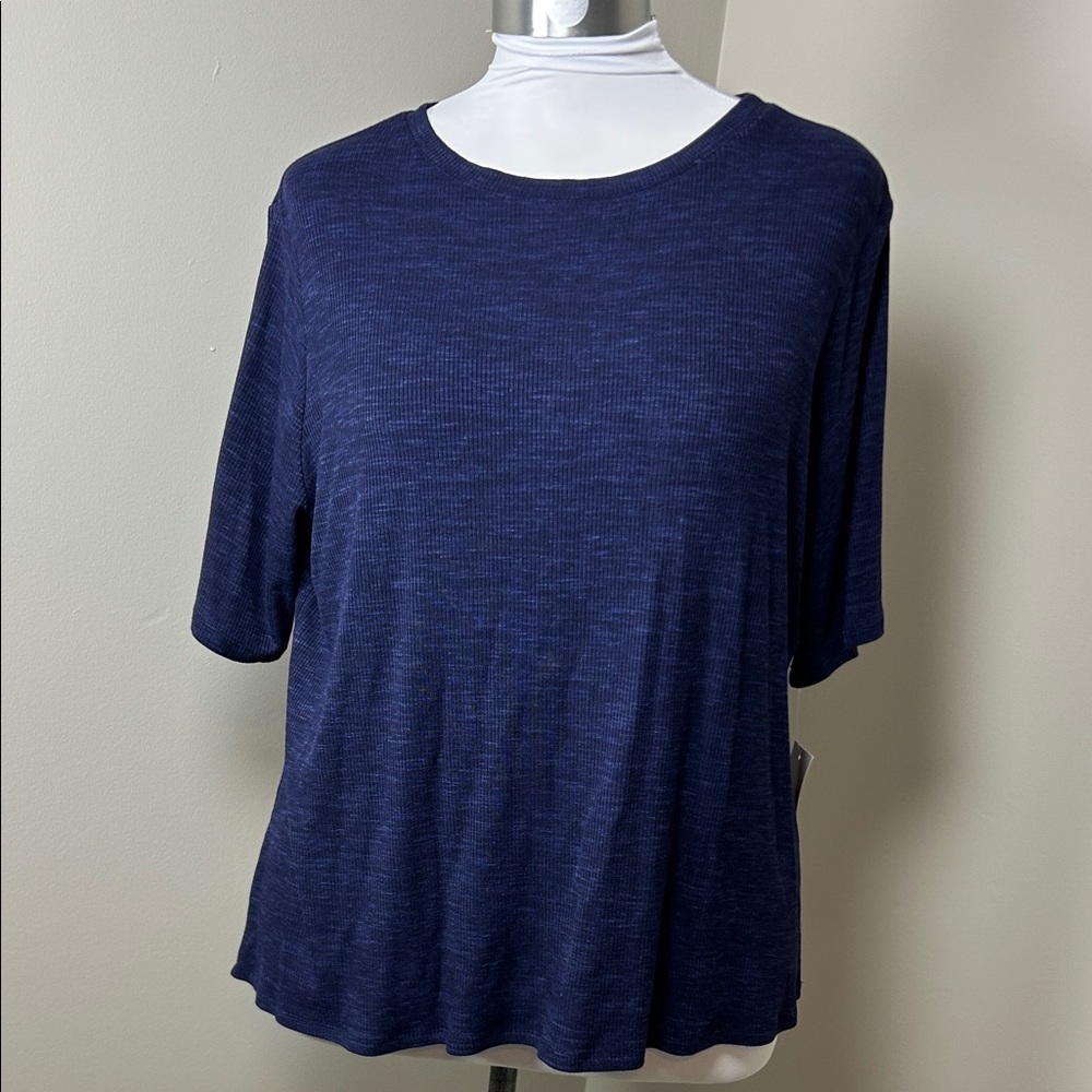 Nine West Soft Spun Elbow Sleeve Tee Navy Blue Size XXL